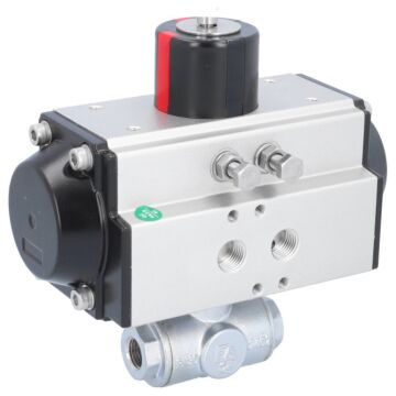 Kugelhahn-TN, 1/4", mit Antrieb-OD, DW50 Ms./PTFE-FKM, L-Bohrung, doppeltwirkend