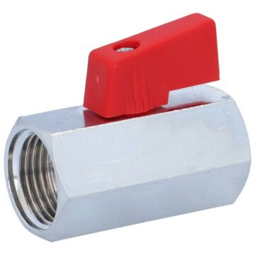 Mini ball valve 1/2", brass/PTFE-NBR, PN15, female thread, red handle