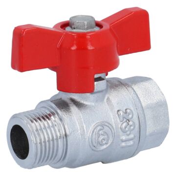 Kugelhahn 3/8", PN40, Ms/PTFE-FKM Innen-/Außengew. voller Durchgang, Flügelgriff=rot