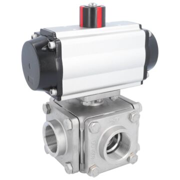 Ball valve ZD, 2", with actuator-OD, DA85, st. steel 1.4408/PTFE-FKM, T-bore, double acting
