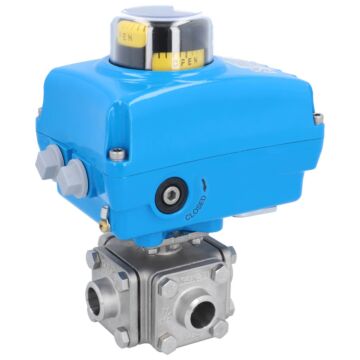 Ball valve ZD, DN20, with drive NE05, stainless steel/PTFE, L-Port, 24V DC, running time
