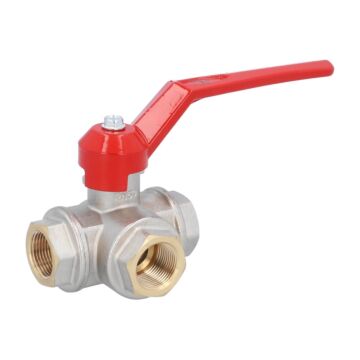 3-way ball valve 3/4 ", PN50, brass / PTFE-NBR T-bore, sealed on all