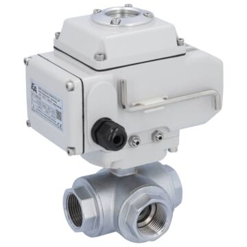 3-Wege-Kugelhahn, PN16, Antrieb LE, Ms/PTFE-FKM T-Bohrung, elektrisch betätigt