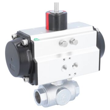 Kugelhahn-TN, 3/4", mit Antrieb-OE, EW65 Ms./PTFE-FKM, T-Bohrung, federrückstellend