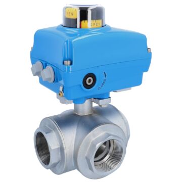 Kugelhahn-TN, 2", mit Antrieb-NE05 Ms./PTFE-FKM, L-Bohrung, 230V 50Hz, Laufzeit 14s.