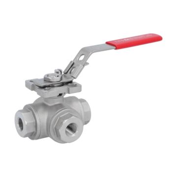 3-Wege Kugelhahn 1/4"-DIN2999, voller Durchgang L-Bohrung, Edelstahl 1.4408/PTFE-FKM, ISO5211,PN63