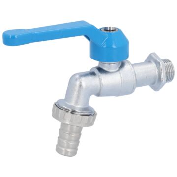 Kugelauslaufhahn 3/8", Ms/PTFE-FKM PN16, Außengewinde/Schlauchverschraubung