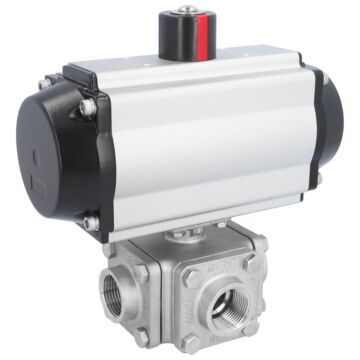 Kugelhahn-ZD, 1", mit Antrieb-OE, EW85 Ed. 1.4408/PTFE-FKM, L-Bohrung, federrückstellend