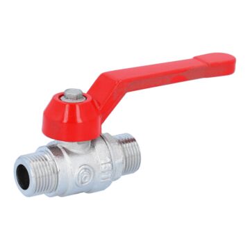 Kugelhahn 3/8", PN40, Ms/PTFE-FKM Außengewinde, voller Durchgang, Handhebel=rot