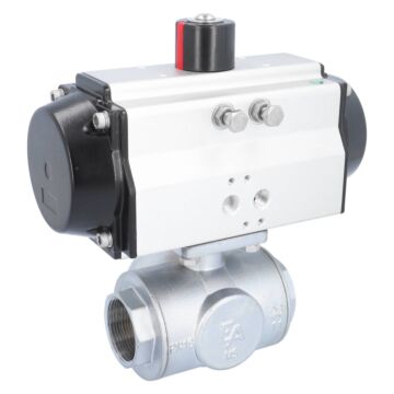 Kugelhahn-TN, 11/2", mit Antrieb-OE, EW85 Ms./PTFE-FKM, L-Bohrung, federrückstellend