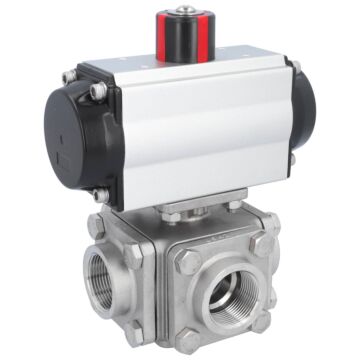 Kugelhahn-ZD, 11/4", mit Antrieb-OD, DW65 Edelst. 1.4408/PTFE-FKM, T-Bohrung, doppeltwirkend