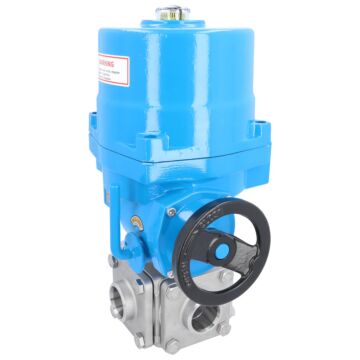 Ball valve ZD, DN40, with drive NE09, stainless steel/PTFE, L-bore, 230V 50Hz, run-time1