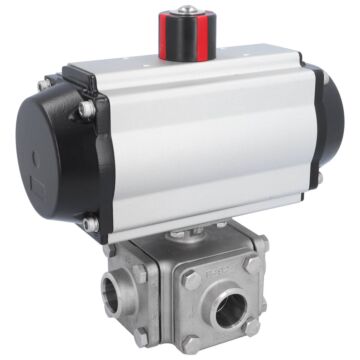 Ball valve-ZD, DN25, with actuator-OE, SR85, st. steel 1.4408/PTFE-FKM, T-bore, spring-return