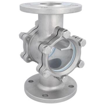 Schauglas DN65, Edelstahl CF8M/PTFE, EN558-28-F1 Deckelscheibe: bruchsicheres Glas (ESG), PN16