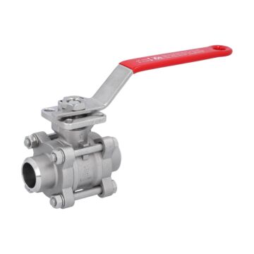 Kugelhahn, PN64, Edelstahl/PTFE-FKM 3-teilig, Anschweißende, Handhebel