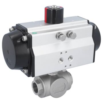 Kugelhahn-BD, 3/4", mit Antrieb-OE, EW75 Edelstahl/PTFE-FKM, T-Bohrung, federrückstellend