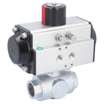 Kugelhahn-TN, 3/4", mit Antrieb-OD, DW50 Ms./PTFE-FKM, T-Bohrung, doppeltwirkend