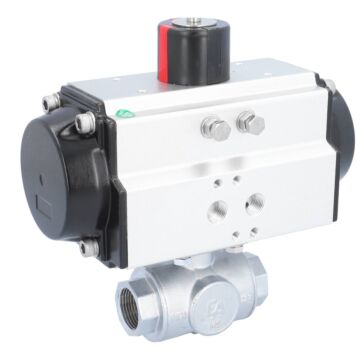 Kugelhahn-TN, 3/4", mit Antrieb-OE, EW65 Ms./PTFE-FKM, L-Bohrung, federrückstellend