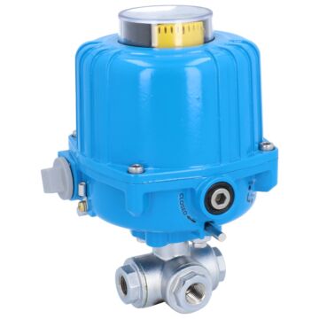 Kugelhahn-TN, 1/4", mit Antrieb-NE03 Ms./PTFE-FKM, T-Bohrung, 24V DC, Laufzeit 14sek.