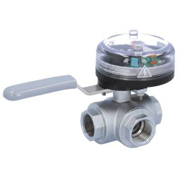 3-Wege-Kugelhahn, PN16, Messing/PTFE-FKM L-Bohrung, allseitig dichtend, mit VE-Endschalter