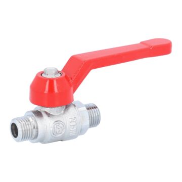 Ball valve 1/4 ", PN40, brass / PTFE FKM, External threads, full bore, hand lever = red