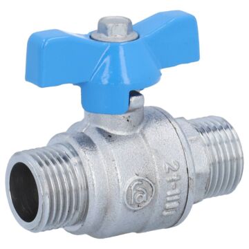 Ball valve 1/2 ", PN40, brass / PTFE FKM, External threads, full bore, butterfly handle blue