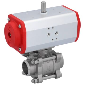 Kugelhahn, PN16, Antrieb EE, Edelstahl/PTFE-FKM Anschweißende, pneumatisch, federrückstellend