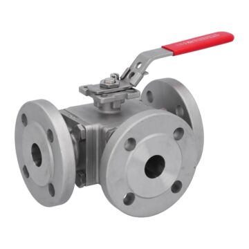 3-Wege-Kugelhahn, PN16, Edelstahl/PTFE-FKM L-Bohrung, Flansch