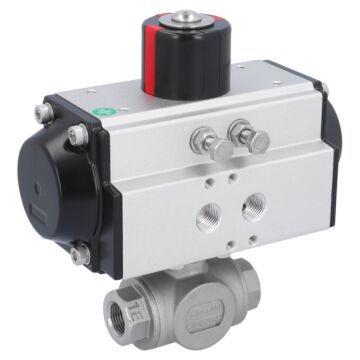 Kugelhahn-BD, 3/8", mit Antrieb-OD, DW50 Edelstahl/PTFE-FKM, T-Bohrung, doppeltwirkend