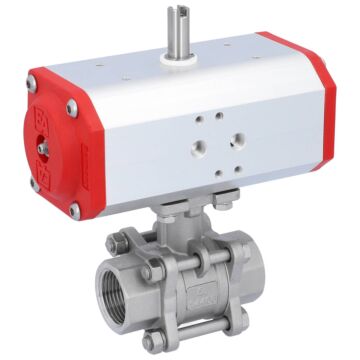Kugelhahn, PN16, Antrieb EE, Edelstahl/PTFE-FKM Innengewinde, pneumatisch, federrückstellend