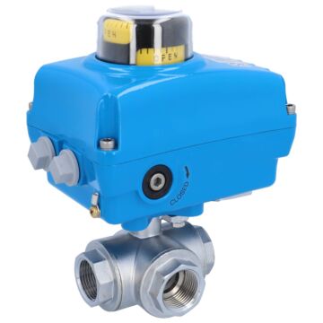 Kugelhahn-TN, 1", mit Antrieb-NE05 Ms./PTFE-FKM, T-Bohrung, 230V 50Hz, Laufzeit 14s.