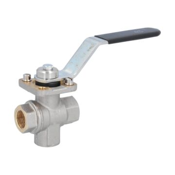 3-Wege-Kugelhahn 3/8", PN25, Ms/PTFE-FKM T-Bohrung, zweiseitig dichtend