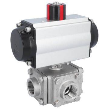 Kugelhahn-ZD, 1", mit Antrieb-OD, DW65 Edelst. 1.4408/PTFE-FKM, T-Bohrung, doppeltwirkend