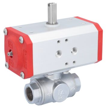 Kugelhahn-TN, 1/2", mit Antrieb-ED, DW43 Ms./PTFE-FKM, L-Bohrung, doppeltwirkend