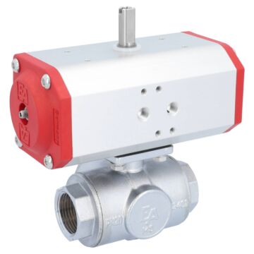 Kugelhahn-TN, 1", mit Antrieb-ED, DW55 Ms./PTFE-FKM, T-Bohrung, doppeltwirkend