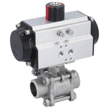 Kugelhahn, PN16, Antrieb OD, Ed./PTFE-FKM Anschweißende, pneum., doppeltwirkend, hohlraumarm