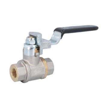 Kugelhahn 1/4", PN12, Ms/PTFE, mit Entleerung Innengewinde, voller Durchgang, Stahlhandhebel