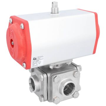 Ball valve ZD, DN32, with drive-EE, EW85, stainless steel 1.4408 / PTFE FKM, T-port, spring 