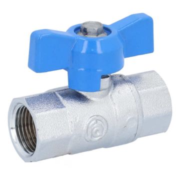 Ball valve 3/8 ", PN40, brass / PTFE FKM, Female, full bore, butterfly handle blue