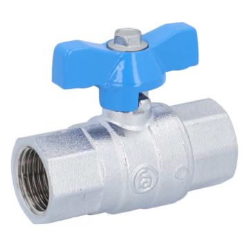 Kugelhahn 1/2", PN40, Ms/PTFE-FKM, Innengewinde, voller Durchgang, Flügelgriff blau