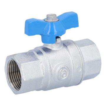 Ball valve 3/4 ", PN40, brass / PTFE FKM, Female, full bore, butterfly handle blue