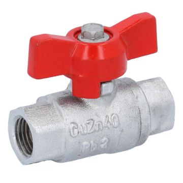 Ball valve 1/4 ", PN40, brass / PTFE FKM, Female, full bore, butterfly handle red