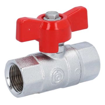 Ball valve 3/8 ", PN40, brass / PTFE FKM, Female, full bore, butterfly handle red