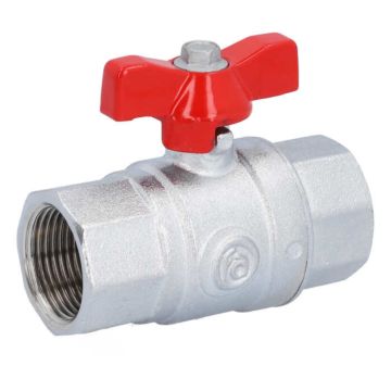 Kugelhahn 3/4", PN40, Ms/PTFE-FKM, Innengewinde, voller Durchgang, Flügelgriff rot