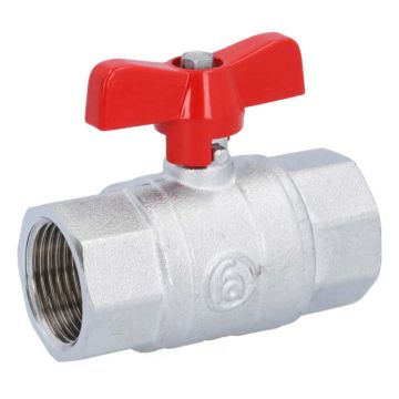 Ball valve 1 "PN40, brass / PTFE FKM, Female, full bore, butterfly handle red