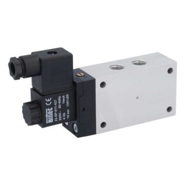 5/2-way solenoid valve 1/4 ", 230V 50Hz, 3-10bar with manual override Aluminum / NBR