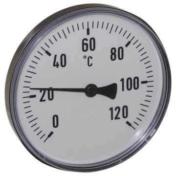 Thermometer, Kunststoff, Ø100mm,Schaftlänge:40mm, 1/2"-axial, Anzeigebereich: 0 bis 120°C