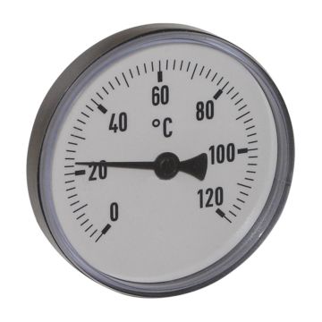 Thermometer, Kunststoff, Ø63mm, Schaftlänge: 40mm, 1/2"-axial, Anzeigebereich: 0 bis 120°C