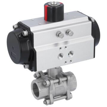 Kugelhahn, PN16, Antrieb OD, Ed./PTFE-FKM Innengewinde, pneum., doppeltwirkend, hohlraumarm