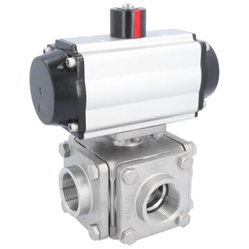 Ball valve ZD, 11/2", with actuator-OD, DA75, st. steel 1.4408/PTFE-FKM, L-bore, double acting